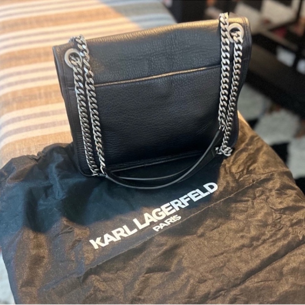 LIKE NEW! Karl Lagerfeld Lyon Black Leather Shoulder Bag satchel purse - Picture 5 of 16